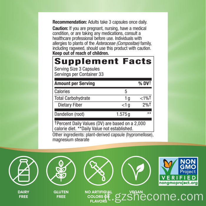 Dentelione diuretico radice di erbe diuretica capsule vegetariane